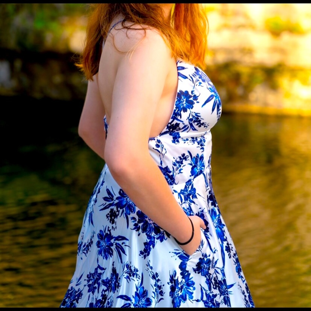 Satin blue floral dress